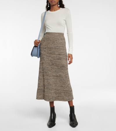 Shop Chloé Cashmere And Silk-blend Skirt In Multicolor Beige 1