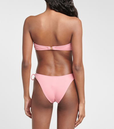 Melissa Odabash Evita Ring-embellished Ribbed Bandeau Bikini Top In Rose Ridges