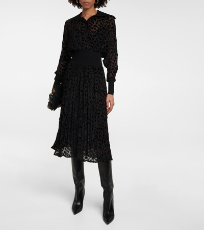 Shop Tory Burch Velvet Devoré Midi Dress In Black