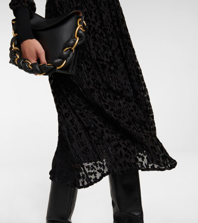 天鹅绒烧花中长连衣裙