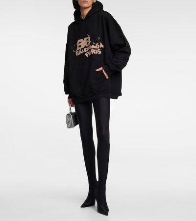 Balenciaga Oversized Cotton Hoodie In Black/ecru
