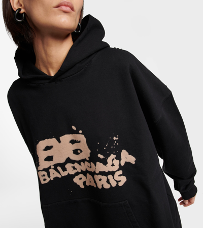 Shop Balenciaga Oversized Cotton Hoodie In Black/ecru