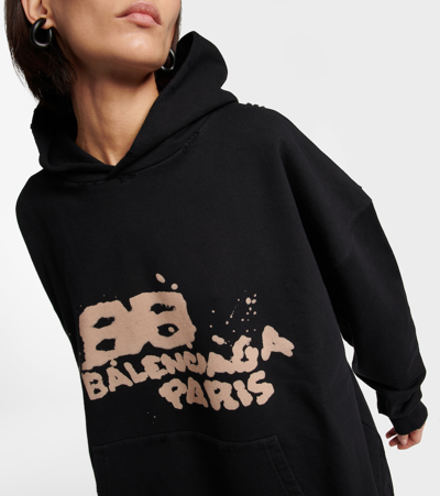 Balenciaga Oversized Cotton Hoodie In Black/ecru
