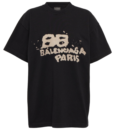 Shop Balenciaga Oversized Logo Cotton T-shirt In Black/ecru
