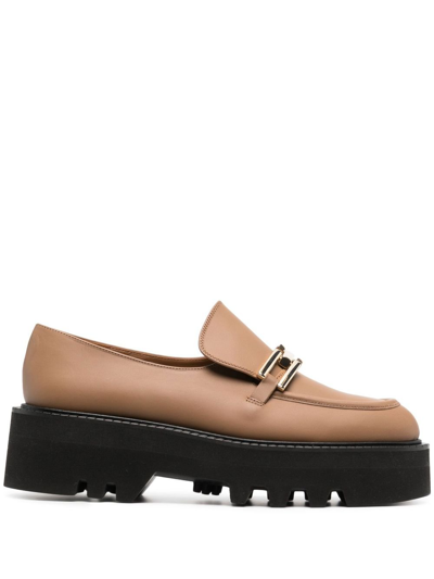 Shop Atp Atelier Brown Pescara Flatform Leather Loafers