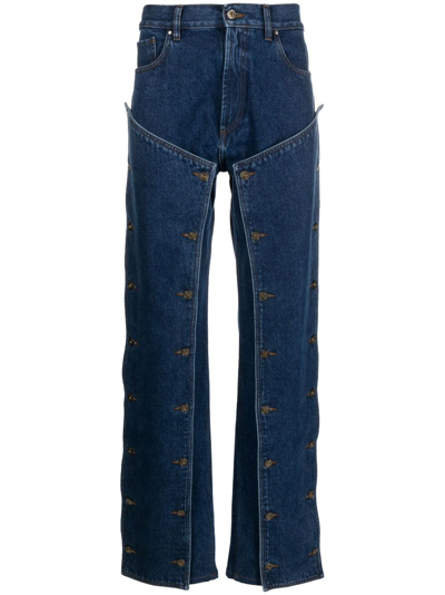 Shop Y/project Blue Button Panel Straight-leg Jeans