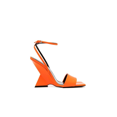Shop Attico Orange Cheope 105 Faux Patent Leather Sandals