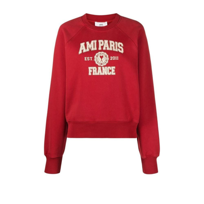 Shop Ami Alexandre Mattiussi Logo-print Organic-cotton Sweatshirt - Unisex - Organic Cotton In Red