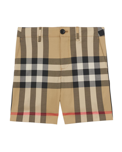 Shop Burberry Boy's Royston Vintage Check Shorts In Archive Beige Ip