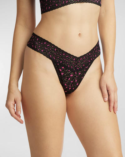 Shop Hanky Panky Cross-dyed Leopard Original-rise Lace Thong In Black Pink Leo