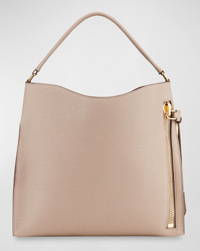 Shop Tom Ford Alix Hobo Small In Grained Leather In Silk Taupe