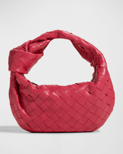 Shop Bottega Veneta Jodie Mini Intrecciato Knot Hobo Bag In Cranberry