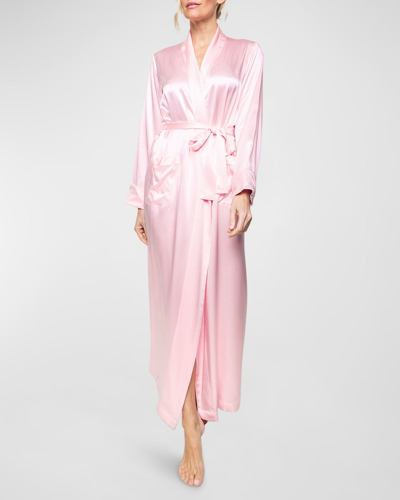 Shop Petite Plume Long Piped Silk Robe In Pink