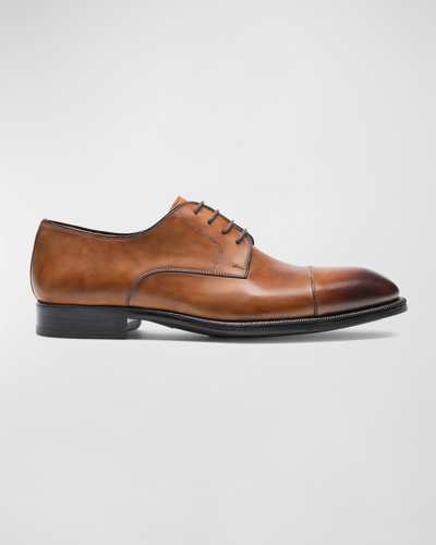 Shop Magnanni Men's Harlan Rubber Sole Leather Derby Shoes In Tabaco