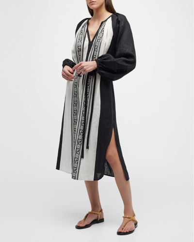 Shop Tory Burch Embroidered Caftan Coverup In Black Ivory