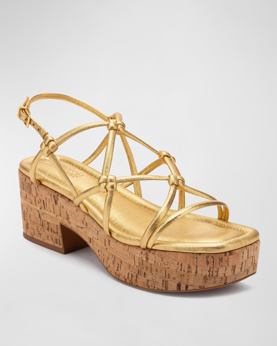 Shop Mercedes Castillo Camille Knotted Leather Platform Sandals In Gold Lamb