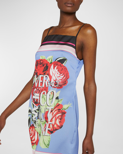 Shop Versace Jeans Couture Rose Print Mini Shift Dress In Periwinkle
