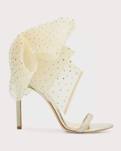Shop Jimmy Choo Aveline Tulle Bow Ankle-strap Sandals In Platice/ivo