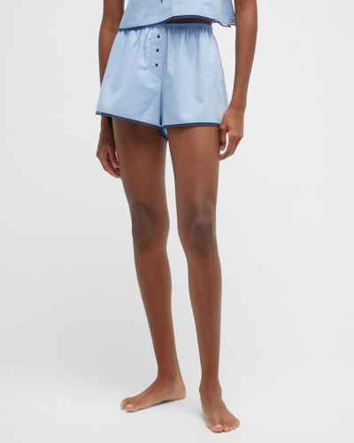 Shop Andine Gigi Lace-trim Wide-leg Shorts In Sky