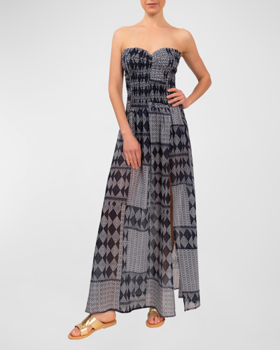 Shop Everyday Ritual Morgan Strapless Smocked Maxi Dress In Navy