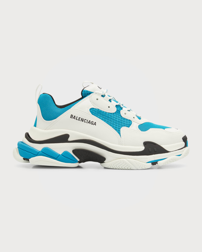 Shop Balenciaga Men's Triple-s Logotype Mesh Sneakers In Azure