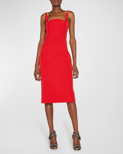 Shop Versace Jeans Couture Buckle Midi Bodycon Dress In Chili Red