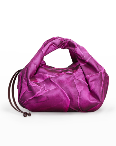Shop Dries Van Noten Small Twisted Crinkled Top-handle Bag In Fuchsia