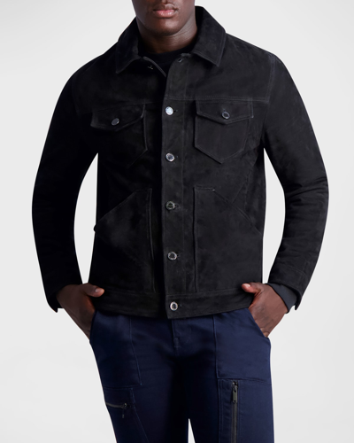 Shop Karl Lagerfeld Men's Suede 4-pocket Trucker Jacket In Black