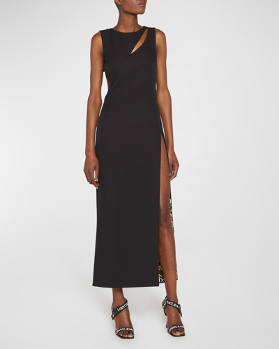 Shop Versace Jeans Couture Cut-out Logo Maxi Dress In Black