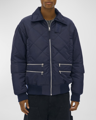 Shop Helmut Lang Men's Quilted Aviator Jacket In Navy