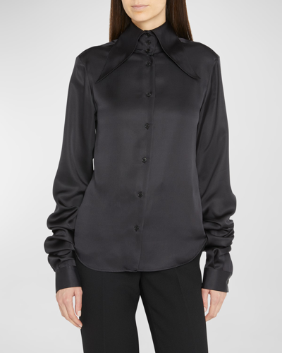 Shop The Row Ace Elongated-sleeve Collared Silk Shirt In Black
