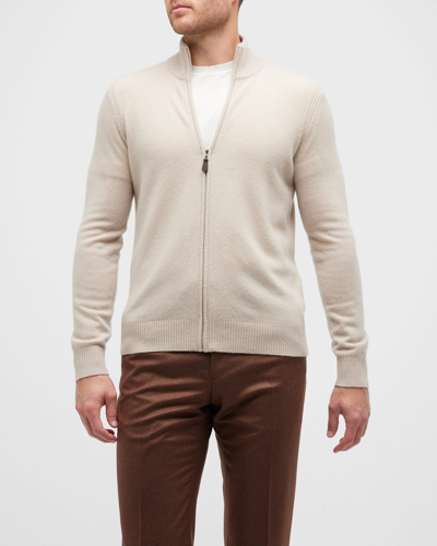 Shop Nomad Men's Cashmere Full-zip Sweater In Beige