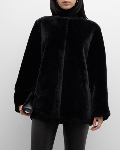 Shop Gorski Collarless Lamb Shearling Jacket In Black