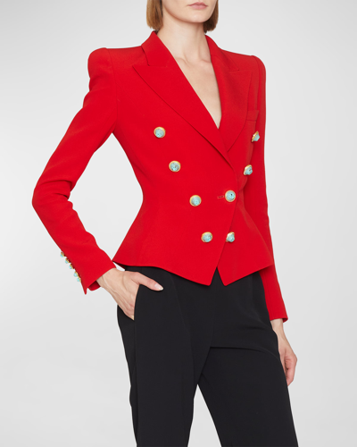 Balmain 8-button Crepe Blazer Jacket In Rouge | ModeSens