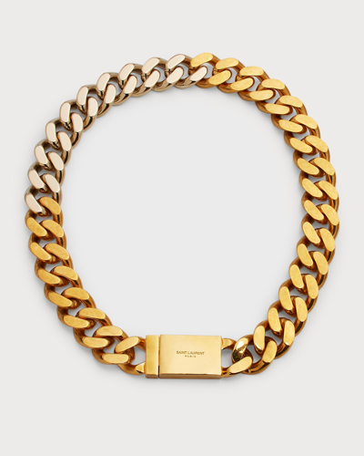 Shop Saint Laurent Thick Curb Chain Necklace In Gold Multi