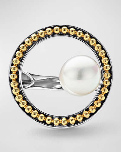 Shop Lagos Luna Pearl 9mm Circle Ring In Silver