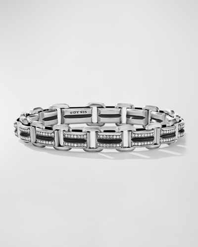 Shop David Yurman Men's Deco Beveled Link Bracelet In Silver With Pavé Diamonds, 7.5mm In Silver Pave