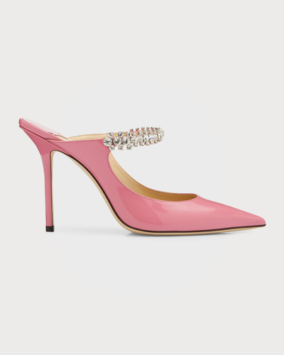 Shop Jimmy Choo Bing Patent Crystal-strap Mules In Candypink