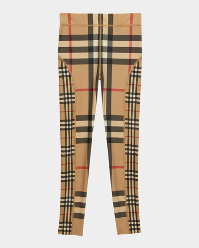 Shop Burberry Girl's Isabella Check-print Leggings In Archive Beige Ip