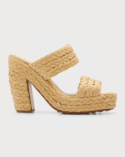 Shop Bottega Veneta Braided Raffia Two-band Platform Sandals In Maple