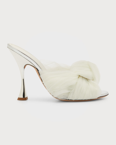 Shop Giambattista Valli Maxi Tulle Mirror Mule Sandals In Ivory