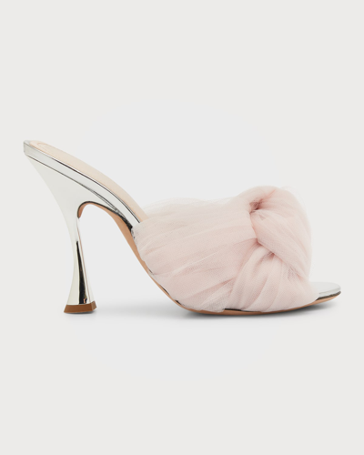 Shop Giambattista Valli Maxi Tulle Mirror Mule Sandals In Quartz Rose