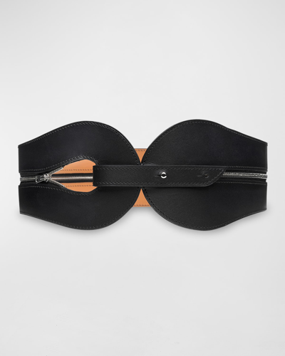 Shop Vaincourt Paris L'irresistible Leather Belt W/ Zipper In Black