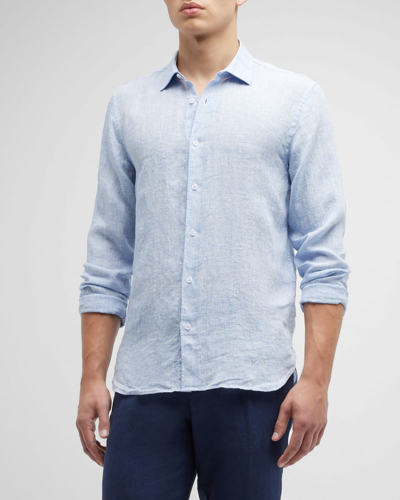 Shop Orlebar Brown Men's Giles Linen Sport Shirt In Navy/white