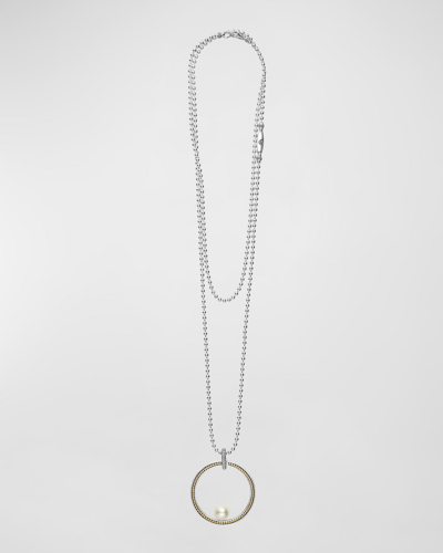 Shop Lagos Luna Pearl 35mm Caviar Circle Pendant Necklace In Silver