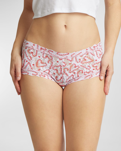 Shop Hanky Panky Printed Signature Lace Boyshorts In Candy Cane Hearts