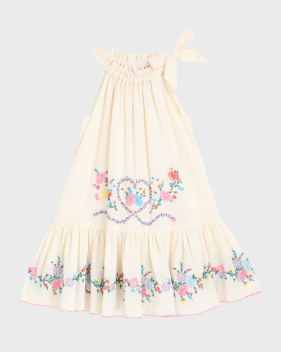 Shop Zimmermann Girl's Clover Embroidered Dress In Vintage Cream