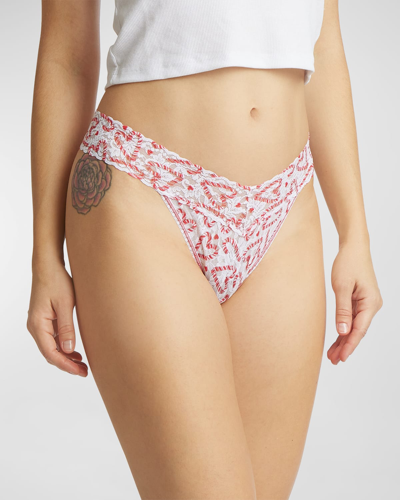 Shop Hanky Panky Printed Original-rise Signature Lace Thong In Candy Cane Hearts