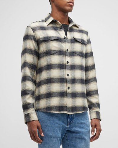Shop Frame Men's Plaid Flannel Sport Shirt In Noir Lig