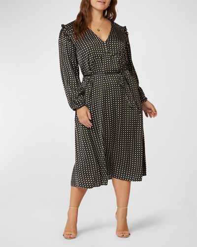 Shop Joie Plus Size Kailey Polka-dot Midi Dress In Caviar And Creme